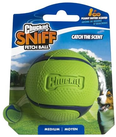 Chuckit! - Peanut Butter Sniff Fetch Ball - Verfolgungsball für Hunde - Ball mit Erdnussduft - Robuster Ball mit dickem Kern - Kompatibel mit Chuckit Wurfgeräten! - Größe: Medium - Durchmesser: 6,5 cm