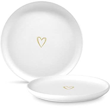 ReWu Teller Speiseteller Porzellan Herzmotiv Weiß Gold Ø 21 cm Geschirr Porzellanteller