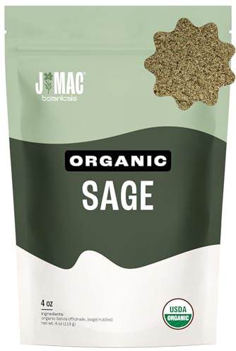 J Mac Botanicals, Organic Rubbed Sage (4 oz), Certified USDA Organic, Dried Rubbed Sage Leaf. Culinary Grade-excellent for sausage making, fresh Albanian harvest