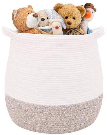 Volhouim Großer gewebter Aufbewahrungskorb, 45 x 42,9 cm, Baumwollseilkorb, Wäsche- und Decken-Organizer, Korb für Spielzeug, Kinderzimmer, Behälter mit Griff (rosa Herz) (braun)