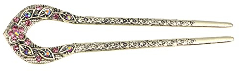 STOBOK Double Prong U Shaped Hair Pin 5.12In Chignon Hairstyle Accessory with Inlaid Beads for Women Girls Party Wedding Hair Styling