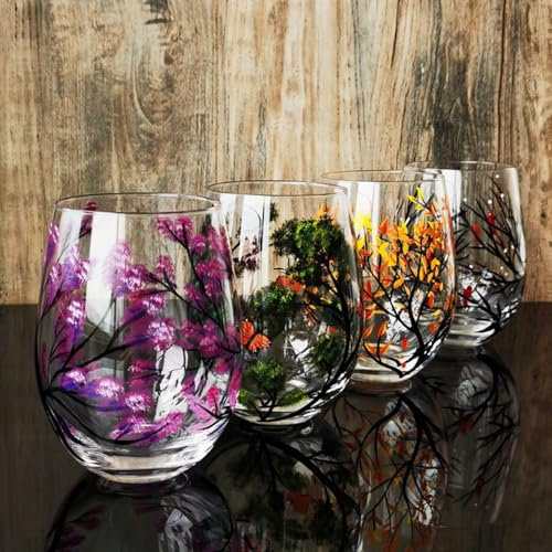 Calice di vetro quattro stagioni dipinto a mano, calice da vino rosso, calice da champagne, calice da birra per uso domestico premium (tazza di uova)