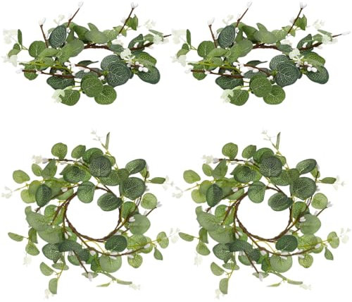 Ipetboom Runde Kerzenringe, Kränze, Osterkranz, Eukalyptusblätter, Kränze für Säulen, Bauernhaus, Hochzeit, Tisch, Party, Heimdekoration, 4 Stück
