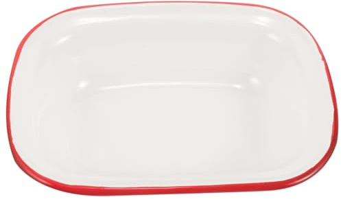 Alipis Enamelware Baking Pan with Red Rim, 7 Inch Rectangular Roasting Dish for Cake, Pie, Hotpot, and More, and Easy to Clean, Stylish Design for Home Use