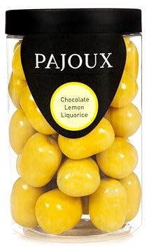 Pajoux Chocolate Lemon Covered Liquorice (Large) 300g | Chocolate Covered Liquorice - Chocolate Covered Liquorice Balls - Liquorice Chocolate - Palm Oil Free - Chocolate Liquorice in a Gift Jar