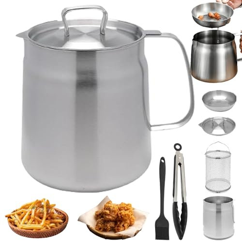 Stainless Steel Large Capacity Oil Fryer And Filter Cup Combo, Stainless Steel Oil Filter Pot, 304 Versatile Oil Filter Vessel, Cooking Oil Container, Bacon Grease Container (Matte-1.5L)
