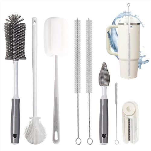 Dosanlues Bottle Cleaner Brush Set - 8 Pack Bottle Brushes for Cleaning | Gray for Owala, Tumbler, Sports Water Bottle, Wine Glass