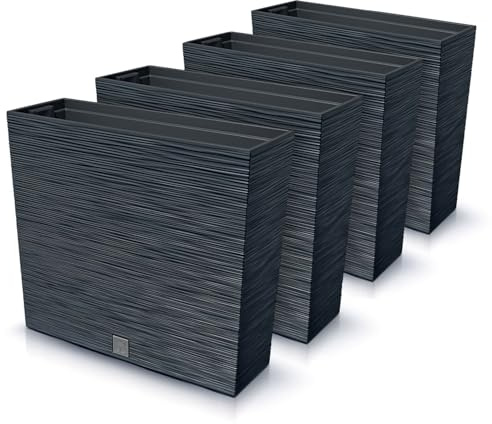 IMJ-Global Furu Case Lot de 4 pots à fleurs rectangulaires en plastique, 58 x 18 x 49,8 cm, pour intérieur extérieur, noir, 44 litres, design moderne
