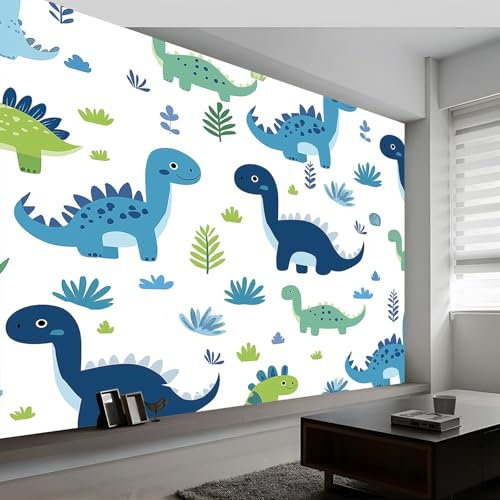 Fototapeten Cartoon Tiere Dinosaurier Wandtapete B200 x H140 cm, Cartoon Dinosaurier Vliestapete Wandbilder Tapete 3D Effekt für Wohnzimmer Schlafzimmer Kinderzimmer Wanddekoration Kindertapete