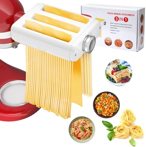 Pasta Maker Attachment for All Kitchenaid Mixers, Noodle Maker Kitchen Aid Mixer Accessories 3 in 1 Including Dough Roller Spaghetti Fettuccine Cutter - Homemade Fresh Pasta Easily