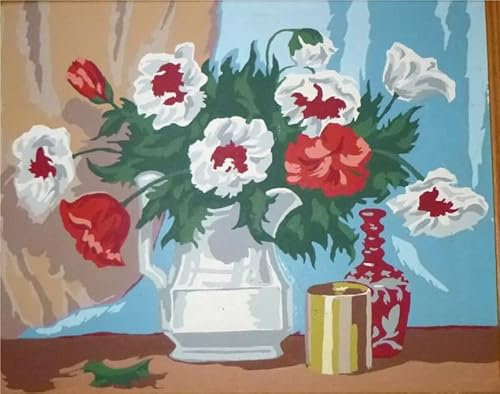 Blume Malen Nach Zahlen Erwachsene Bastelset, Paint by Numbers Tasse Malen Nach Zahlen Anfänger, DIY Ölgemälde Leinwand Set mit 3 Set Pinsels und Farbe, Zimmer Deko 80x100 cm, Geschenk für Frauen