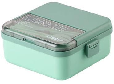 MerwDeeyt Erwachsene Brotdose mit Fächern, 1100ML Lunchbox Auslaufsichere Brotzeitbox Bento Box mit Besteck, Tragbar Jausenbox Frühstücksbox mit Gabel und Löffel für Büro, Arbeit, Picknick (Grün)