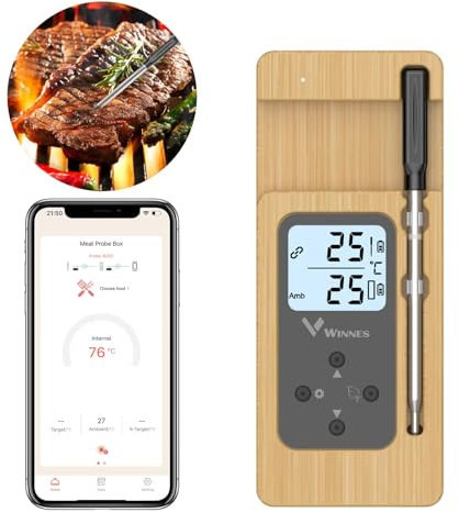 Wireless Meat Thermometer, Bluetooth Meat Thermometer with LCD Screen for The Oven Grill Kitchen BBQ Smoker Rotisserie, Food Thermometer Wireless with Smart APP