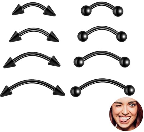 YUGUOLAN 8 Stück Augenbrauen Piercing, Piercing Schwarz, Nippelpiercing Schwarz, Lippenpiercing, Augenbrauenpiercing, Für Nasenring, Lippenringe, Augenbrauen Piercing (6mm/8mm/10mm/12mm)