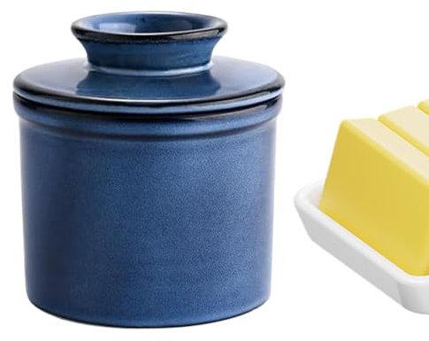 Guardián de mantequilla, vasija de mantequilla francesa | Almacenamiento de mantequilla francesa con tapa | Vasija de mantequilla hermética al agua decorativa, vasija de cerámica para guardar mantequi