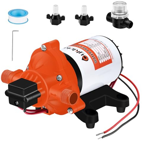 CYKLEKING 12V DC Water Pressure Pump,3.5GPM 45PSI Quiet On Demand RV Water Diaphragm Pump 12 Volt Self Priming Ideal for Camper,Boat,Marine,Travel Trailer,Washdown,Rain Barrel,Outdoor Shower