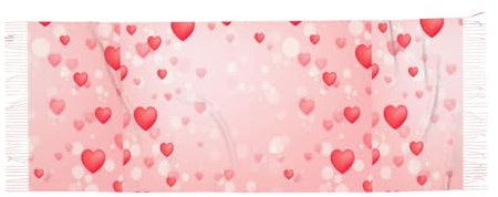Poadnly Rosa mit Herzmuster, Großer weicher Kaschmir-Schal, Wickelschal, Fransenschal, leichte Stola, 196 x 68 cm