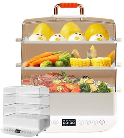 GAOCUNBING Vaporera eléctrica para cocinar, vaporera de 3 Niveles extraíble con Capacidad de 24 l, una Olla para múltiples usos, 8 Modos de cocción para Verduras y Carnes