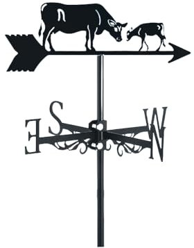 Dekorative Wetterfahne aus Metall mit Kuh-Motiv, für den Garten, als Gartenpfahl, Wetterfahne aus Edelstahl, Windpark-Szene – A||Bison, B-Kuh, B-Kuh
