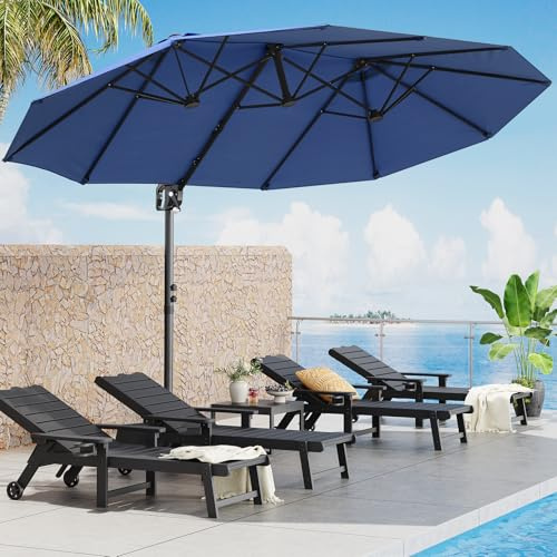 8x13 FT Cantilever Patio Umbrella with Integrated Tilting System, Large Double-Sided Rectangular Umbrella with Base & Stand Included, Heavy Duty Outdoor Umbrella Offset for Pool, Patio, Backyard (Blue)