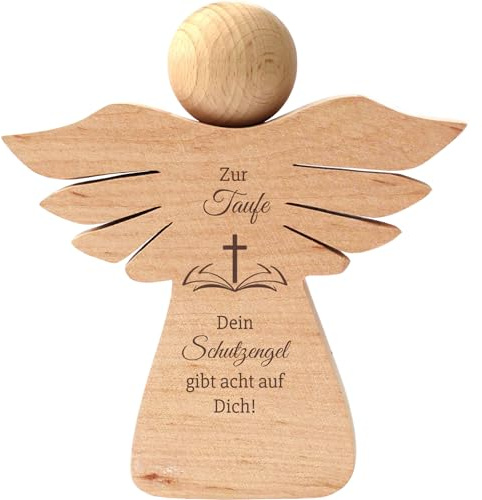 Geschenkissimo Taufgeschenk Engelsfigur aus Holz - Engel zur Taufe mit Gravur „Dein Schutzengel gibt acht auf Dich“, ideales Geldgeschenk für Jungen und Mädchen - Geschenkidee