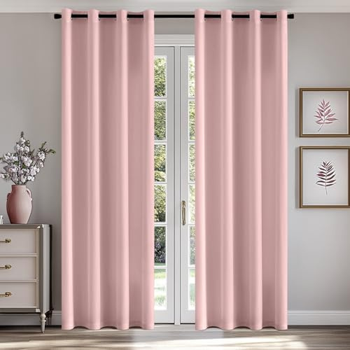 MIULEE Gardinen Voile Vorhänge mit Ösen 2er Rosa 140x225cm | Halbtransparente leichte Voile Vorhänge mit Metall Ösen, lichtdurchlässig, modern für Wohn- und Schlafzimmer