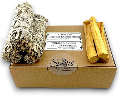 3X Weißer Salbei | 3X Palo Santo Räucherholz | Räucherset | 100% naturrein | spirituelle Rituale Aromatherapien (Salbei & Palo Santo, 6, stück)