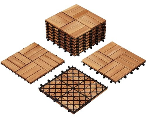 Abician Carreaux de jardin en bois d'acacia 30 x 30 cm Composite avec Système d'Emboîtement Revêtement de Sol Extérieur Intérieur pour Patio,Balcon, Jardin, Balcon 10pcs