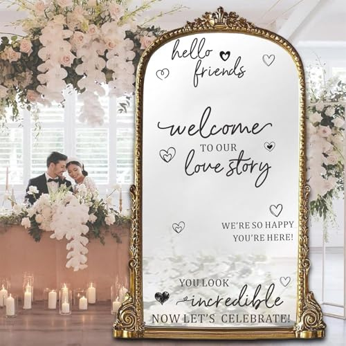 MXAEUK Welcome to Our Love Story Wedding Decals, Selfie Mirrors Decals for Wedding Party, DIY Party Supplies Quote Stickers for Mirrors Wall Entry Decor