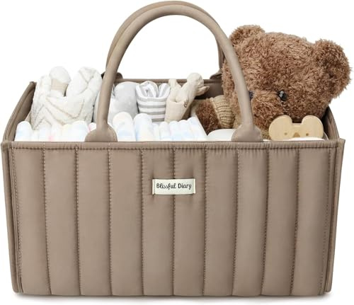 Blissful Diary Organizer per pannolini, Organizer Fasciatoio, Cesto Prodotti Neonato, Cestino di Archiviazione Elegante per Necessità Neonatali e Stazione per Luiers, Marrone Moka