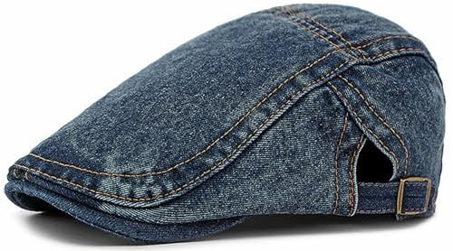 LXOrdora Men Denim Newsboy Flat Cap Driving Gatsby Cabbie Hat A DarkBlue