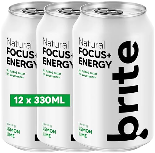 Brite Natural Focus. Energy Drink & Coffee Alternative for Productivity. Plant Based, Backed by Neuroscience. Low Calorie, Vegan, Gluten Free. Lemon Lime 12 x 330 ml.