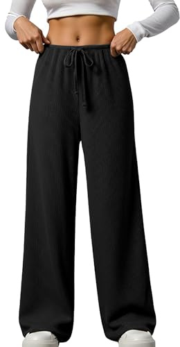 Neteson Pantaloni Donna Larghi Autunno Invernali Elastica Pantaloni Gamba Donna Felpa Eleganti Vita Alta Pantalone Casual con Tasche