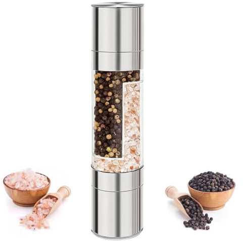 2 in 1, Set Macina pepe e sale Manuale, Macinaspezie Acciaio Inossidabile, Macina Pepe in Acciaio Inox, con Anima in Ceramica Regolabile Macinapepe