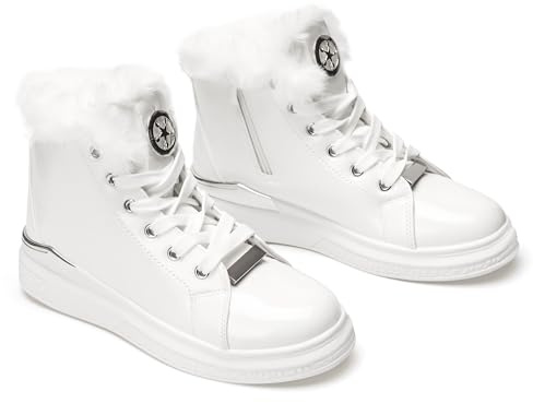 Caldi stivali invernali da donna – scarpe da ginnastica antiscivolo con fodera in pelliccia sintetica, cerniera interna, impermeabili, comodi stivaletti, scarpe con lacci per l'esterno-White Silver-40