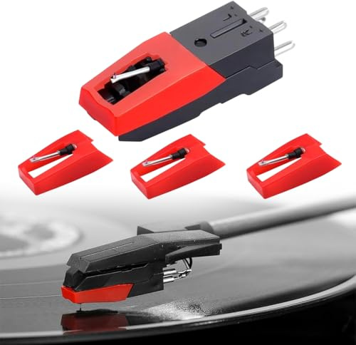 YUVKIN Testina Giradischi con 4 Puntine di Ricambio, Compatibile con Crosley, ION, Jensen, Bush e Teac – Set Puntine Universali per Giradischi