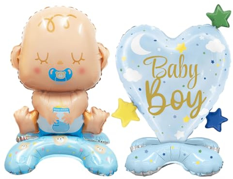 Koboko Baby Boy Deko Ballon, 2 Stk Stehen Luftballons Babyparty Deko Junge, Baby Balloon Babyshowerparty Deko Junge, Its a Boy Deko Ballons Babyparty, Babyboy Folienballon für Gender Reveal Party Deko