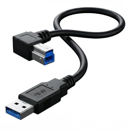 HTGuoji 90 Degree Angled USB 3.0 Printer Cable (50cm) | USB Type A Male To Type B Male Printer Scanner Cord Compatible with Hard Disk Drive,Printers,Scanner,USB Hub,Monitor (Right)