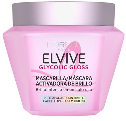 L'Oréal Paris, Mascarilla Activadora del Brillo, Brillo Intenso en Un Solo Uso, Cabello Más Liso, Con Ácido Glicólico, Para Cabello Apagado y Sin Vida, Elvive Glycolic Gloss, 310 ml