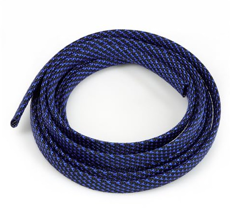 Kelepu Guaina Intrecciata per la Gestione dei Cavi, Guaina Flessibile Intrecciata Lunga 5 Metri (Elica Nero e Blu, 12 mm)