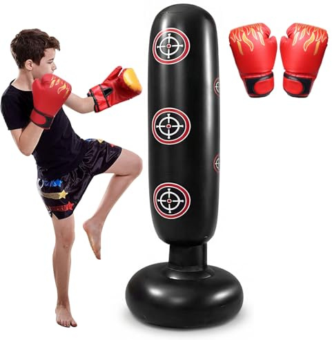 160 cm uppblåsbar stående boxningssäck, boxningssäck barn med boxningshandskar, bärbar boxningssäck för barn, mjukhet och komfort, uppblåsbar boxningssäck, stående boxningssäck för övningar, lådor