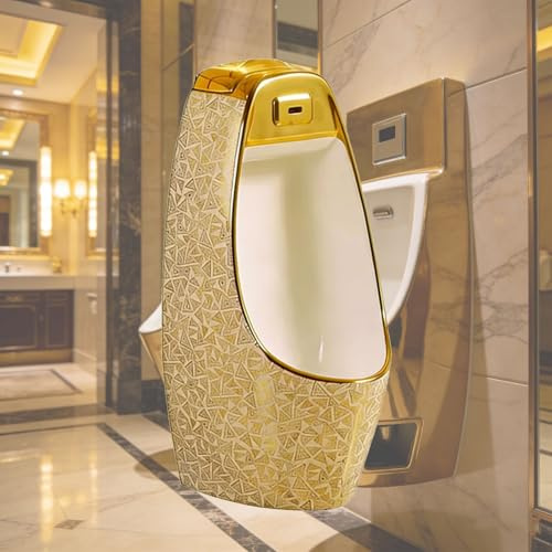 Urinoir suspendu au mur en or de luxe européen, rinçage automatique du capteur, urinoir de lavage commercial, urinoir de salle de bain for hommes for un usage commercial et domestique.(A)