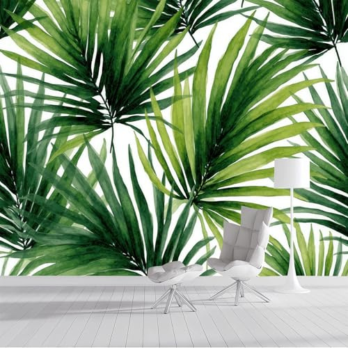 Papel Pintado Hojas Palmera Acuarela Selva Tropical 200 × 140 Cm Fotomurales Pared Seda Decorativos Murales Fotográfico De Paredes Salón Dormitorio Habitación Verde Salvia