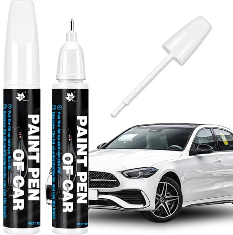 Caelura 2 Stück Lackstift Weiß Auto, Auto Reparatur Lack Pinsel Universalweiß, Lackstifte Wird zum Ausbessern von Lackschäden und Kratzern verwendet, für Autos, Motorräder, Transporter