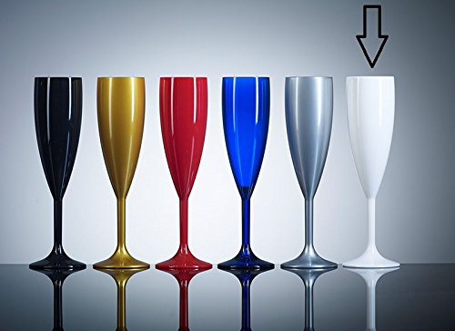 Glassjacks White Plastic Champagne Flutes, 12 Pack, 6.6oz, Catering Quality Plastic Glasses - Reuse 1000's of Times | Virtually Unbreakable - Tough Polycarbonate