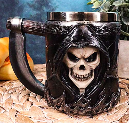 Ebros Gift Death Grim Reaper Coffee Mug With Scythe Handle Day Of The Dead Skeleton Reaper Skull Beer Stein Tankard Drink Cup 14oz