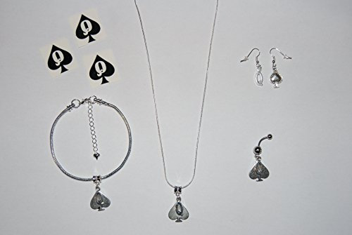 Queen of Spades Ensemble de bijoux comprenant un collier, une chaîne de cheville, un bracelet de cheville, des boucles d'oreilles, un nombril, un tatouage pour femme, style 3 – Bijoux sexy