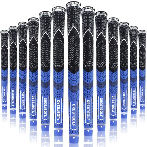 Crestgolf Aktualisierte Multi-Compound-Golfgriffe für Golfschläger, Set mit 13 Stück, mehr rutschfest, ökologische Baumwollgarn-Faden-Technologie (Standard dunkelblau)