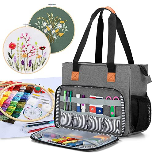Luxja Aufbewahrungstasche Stickerei Set, Handarbeitstasche für Embroidery Werkzeug, DIY Tasche für Kreuzstich Set, (Leere Tasche), Grau