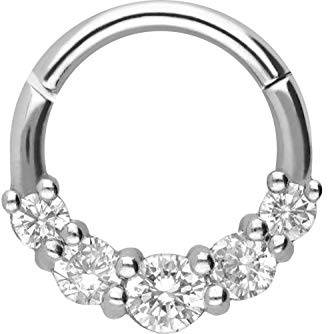 PIERCINGLINE Chirurgenstahl Segmentring Clicker | 5 EINGEFASSTE KRISTALLE | Piercing Ring Nase Septum Ohr Helix Tragus | Farbauswahl